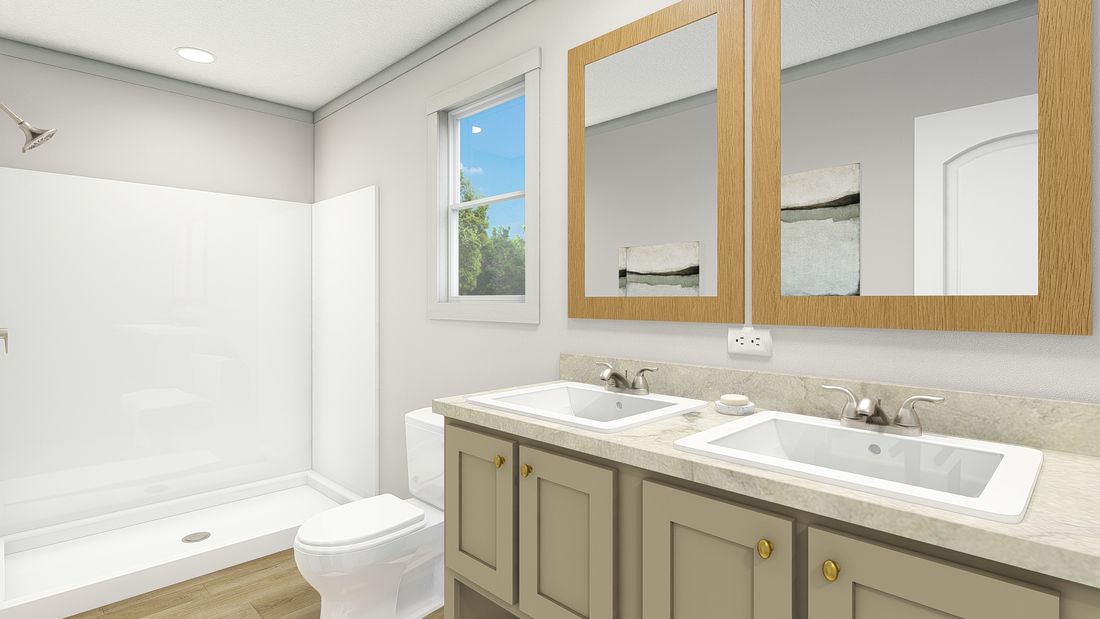 The 2006 "BEAUTIFUL MORNING" 4428 Primary Bathroom. This Manufactured Mobile Home features 3 bedrooms and 2 baths.